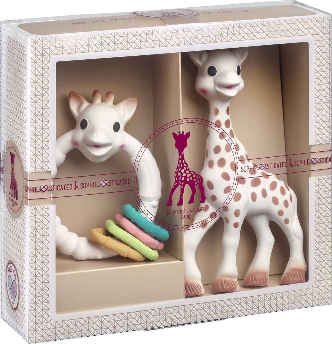 Sophie de giraf Sophiesticated Cadeauset - Baby speelgoed - Sophie de giraf & So Pure Colo'Rings - Kraamcadeau – Babyshower cadeau - 4-Delig - Sophie de Giraf