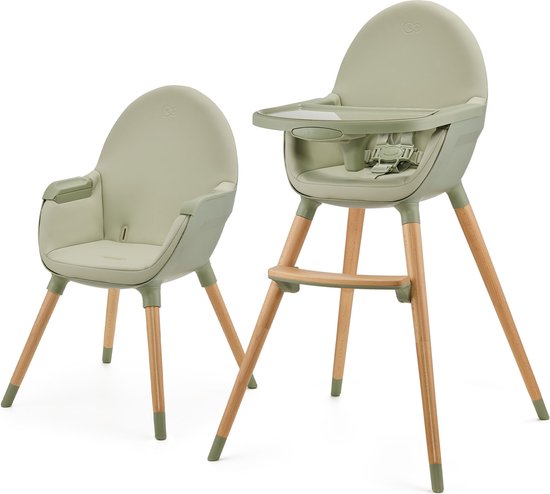 Kinderkraft FINI 2 - 2-in-1 Kinderstoel - Elegante kunstlederen bekleding - Verstelbare, afneembare tray - Om te zetten in speelfauteuil - Veiligheidsriemen - Antislip voeten - Geschikt voor kinderen van 6 maanden tot 5 jaar - Groente
