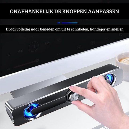 Soundbar PC – PC Speakers – Gaming Luidspreker – Mooie Ledlampen – USB – 3,5 mm AUX aansluiting – Computerbox voor PC, Monitor, Laptop, Telefoon - Zwart — afbeelding 3