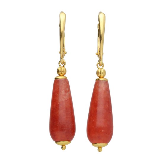 Bela Donaco - Boucles d'oreilles d'oreilles Art Deco – Jade rouge – Argent Massif Plaqué Or