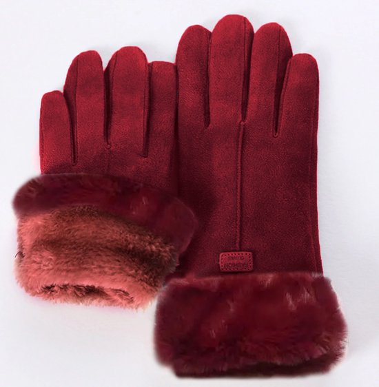 Dames handschoenen extra zacht met wollen binnen voering donkerrood