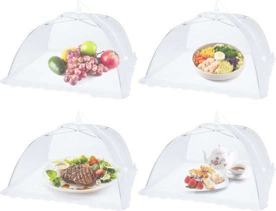 ilauke 5 Premium Pop-Up Mesh Screen Voedselhoes Tent Paraplu met Opbergtas, 2 Grote Opvouwbare Vliegenkap(100x60cm) en 3 Standaard Opvouwbare Cover Net Voor Barbecue,Party,Buffet,Picknick,Camping,Wit