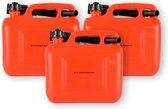 Set de 3 Jerricans-bidons robustes - 5 litres chacun en rouge - Convient pour Auto et moto - Avec bec verseur et poignée - Jerrican à carburant