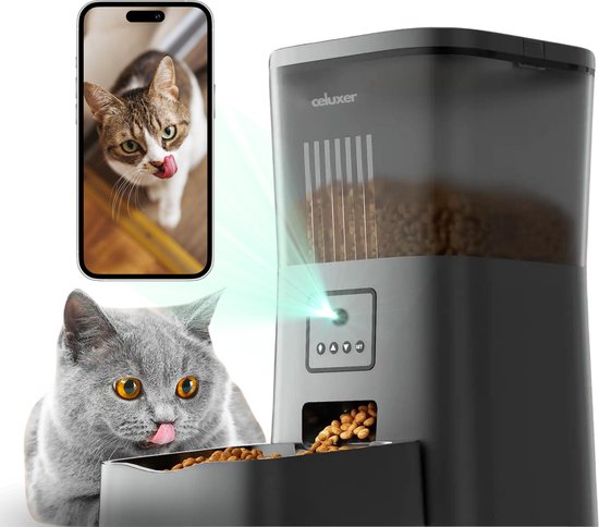 Celuxer™ Automatische Voerbak Kat - Voerautomaat Kat met Camera - Enkel Bak - Voerbak Kat - Zwart