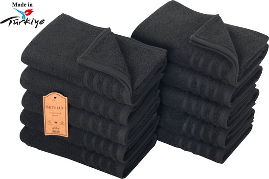 Veehaus Vallant - Handdoeken 50 x 100 cm - set van 10 - Hotelkwaliteit – Zware kwaliteit 500 g/m2 Zwart