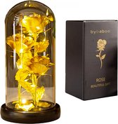 Roses cadeaux d'amour - Rose éternelle - 3x roses dorées dans une cloche en verre avec Siècle des Lumières LED - Cadeau romantique pour femme, petite amie, elle, mère - Anniversaire - Mariage - Noël - Fleurs artificielles