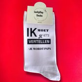 Papa - Je wordt Papa - Gift - Zwanger - Verrassing voor papa - Sokken met tekst - Witte sokken - Cadeau voor man - leuke Papa cadeautje - Kado - Sokken - LuckyDay Socks - Maat 37-44
