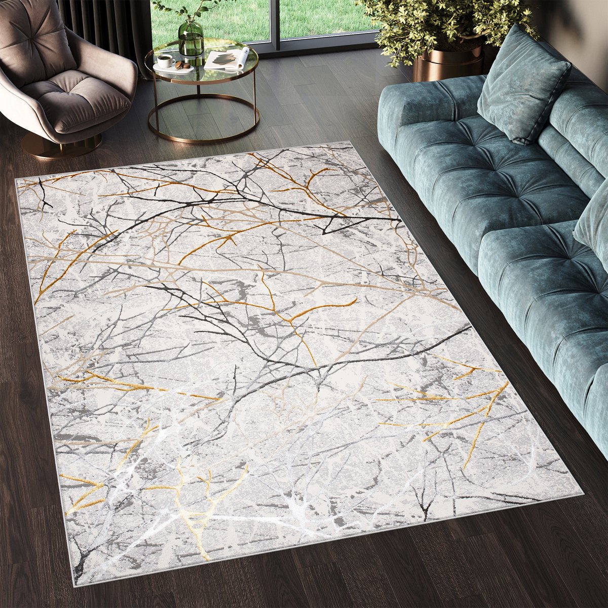 Tapiso Golden Vloerkleed Abstract Grijs Zilver Modern Tapijt Maat- 200x300 Grijs 2