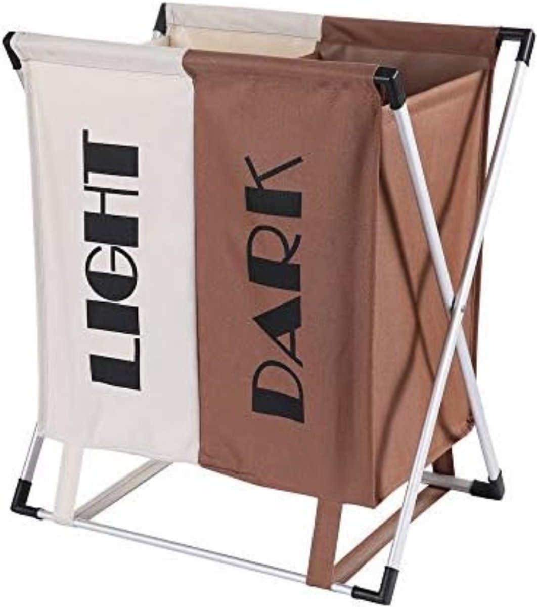 Goedkoopste Wasmand 2 vakken wassorteerder - Wasverdeler - Bruin
