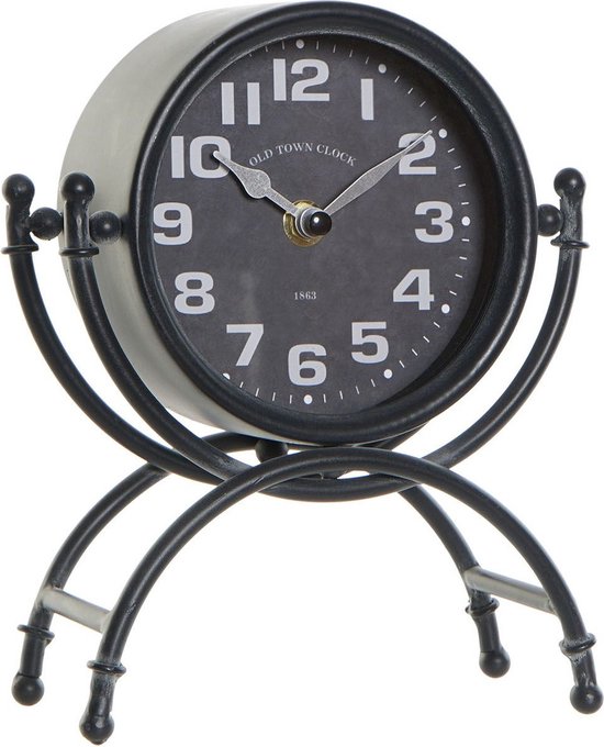 Tafelklok modern op standaard zwart van ijzer 16 x 21 cm - Tafelmodel staande klok