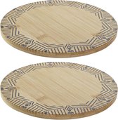 Set van 2x stuks ronde pannen onderzetters van bamboe met print 20 cm - Rond - Onderzetter voor pan - Houten onderzetterss