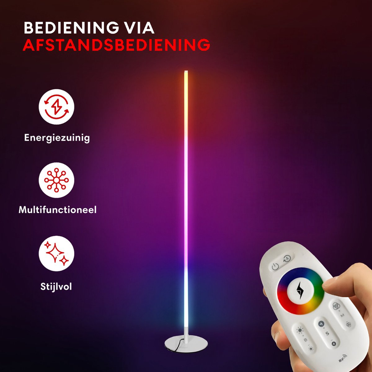 Bolt Electronics® Vloerlamp - Staande Lamp - Woonkamer - 4 Lichtsterktes - RGB Licht - Wit thumbnail 4
