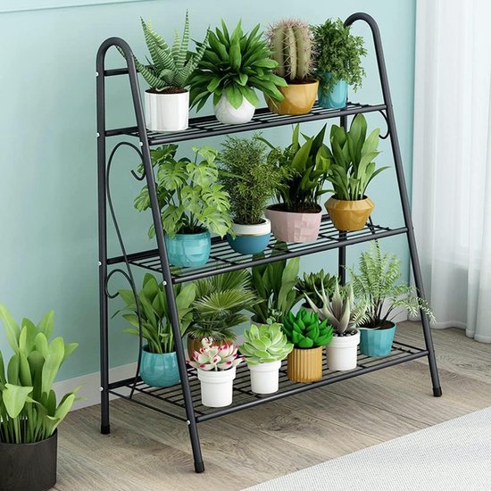 Relaxdays plantenrek, met etages, bamboe, H x B x D 82 x 81 x 36 cm, op