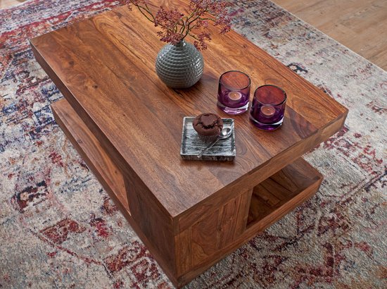 Wohnling Salontafel BAGLI massief hout Sheesham 120 cm breed woonkamertafel design metalen poten landelijke stijl bijzettafel natuurproduct woonkamermeubels uniek modern massief houten meubel echt hout rechthoekig