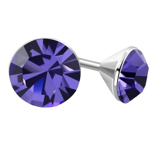 Aramat Jewels - Ronde Oorbellen - Violet Kristal - Roestvrij Staal - Elegante Sieraden - 3mm - Luxe Accessoire - Dames - Cadeau - Verjaardag - Feestelijk - Meisje - Lila - Mini