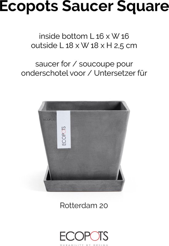 Soucoupe Rotterdam ECOPOTS - Gris 28 Cm, Plastique Recyclé, Intérieur/extérieur