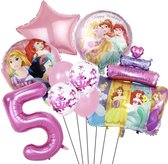 Prinsessen Verjaardag Versiering - Leeftijd: 5 Jaar - Prinsesjes Thema - Kinderverjaardag / Kinderfeestje - Roze Ballonnen - Feestversiering Prinsessen Thema - Prinses Ballonnen - Pink Balloons Princess - Meisje Verjaardag Versiering - vijf Jaar