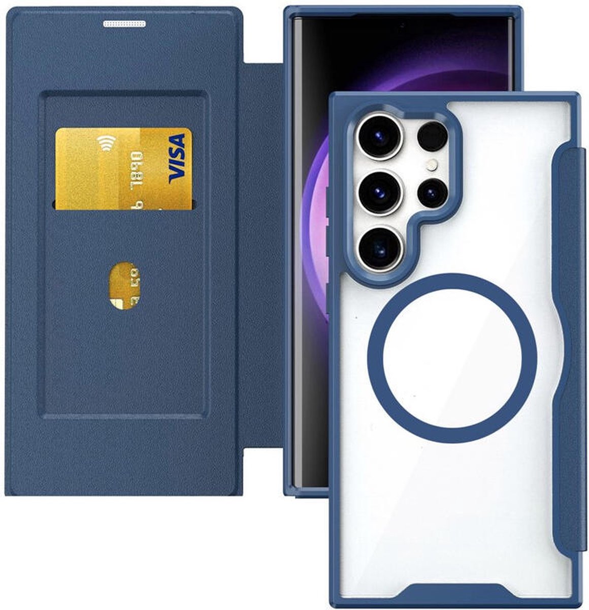 Portemonnee Hoesje Geschikt voor Samsung Galaxy S23 Ultra | Compatibel met MagSafe | Wallet Book Case met Magneet | Beschermhoes met Pasjeshouder | Blauw