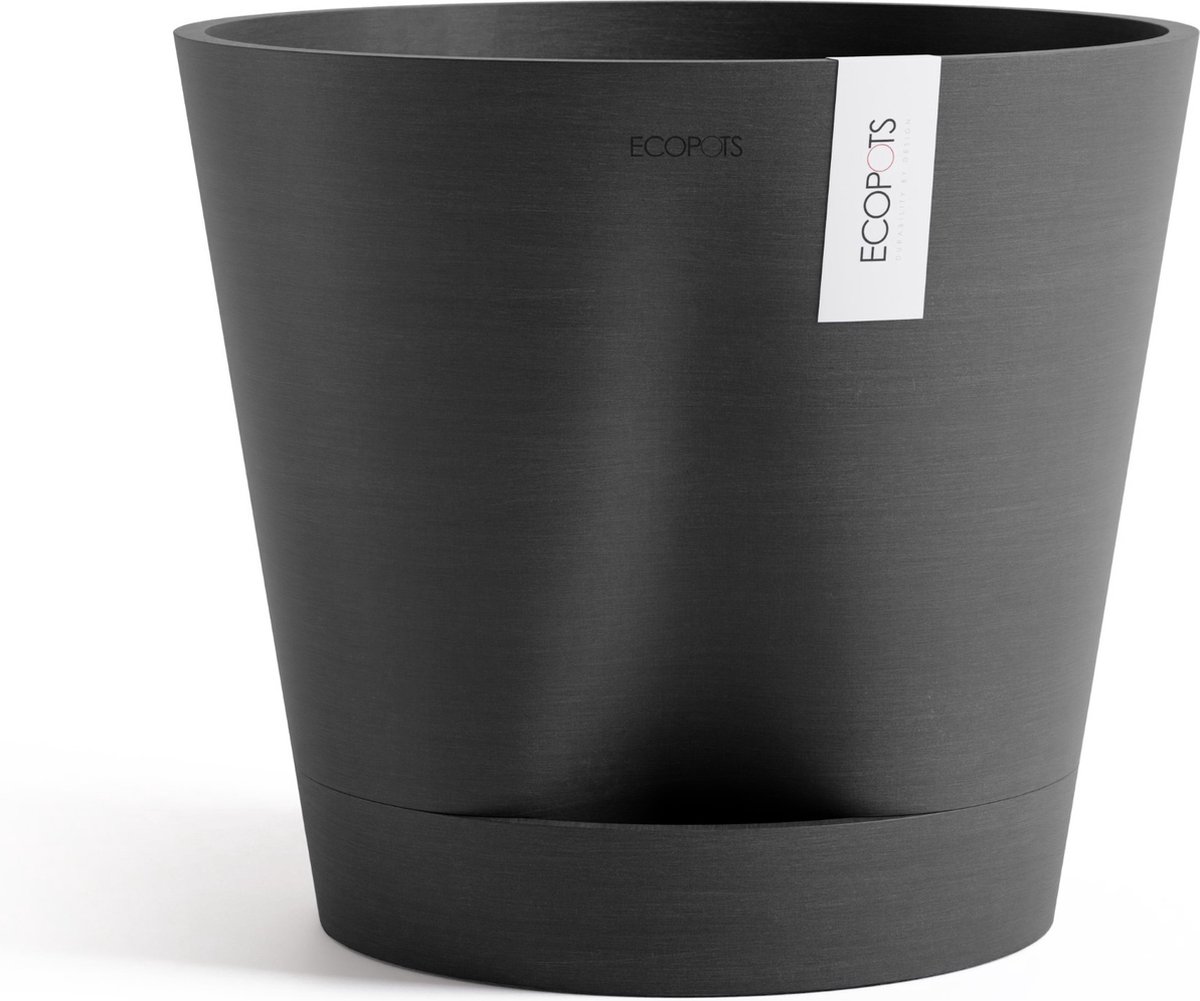 Ecopots Venice 2 40 - Dark Grey - Ø40,2 x H35,7 cm - Ronde donkergrijze bloempot met waterreservoir