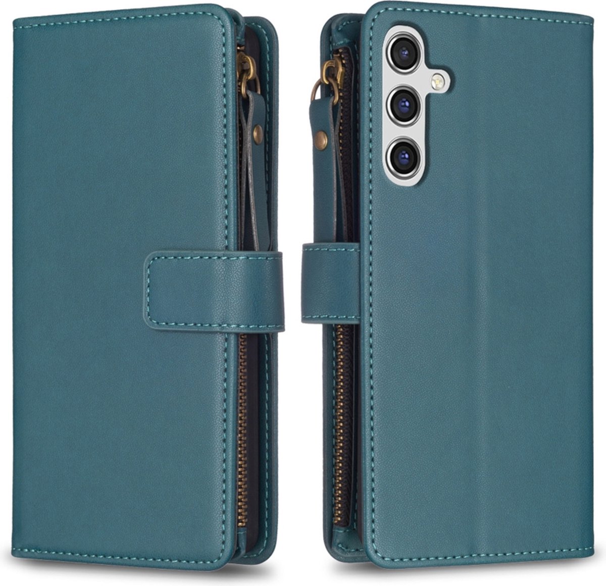 9 Pas - Portemonnee Etui Hoes geschikt voor Samsung Galaxy A14 - Groen