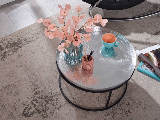 Koffietafel Aluminium 62x62x36 cm Salontafel Gehamerd Metaal Zilver | Tafel Woonkamer Rond | Woonkamertafel Modern | Kleine Bijzettafel