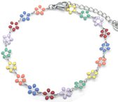 Bracelet Femme - Fleurs Colorées - Acier Inoxydable - Longueur 17-21 cm - Couleur Argent
