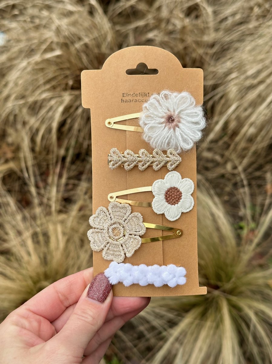 Haarspeldjes voor meisjes - Haaraccessoires meisjes - Haarspeldjes voor meisjes en baby's - Haarknipjes - Haarclips - handgemaakte haaraccessoires – Haarknipjes bloem wol – Cadeautje – Haaraccessoires bruiloft - Wit