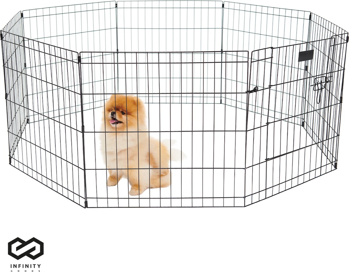 Brixy Puppyren - Hondenren - 8 Panelen - 60 X 60 CM - 480 CM Opvouwbaar Met Deur Konijnenhok Zwart