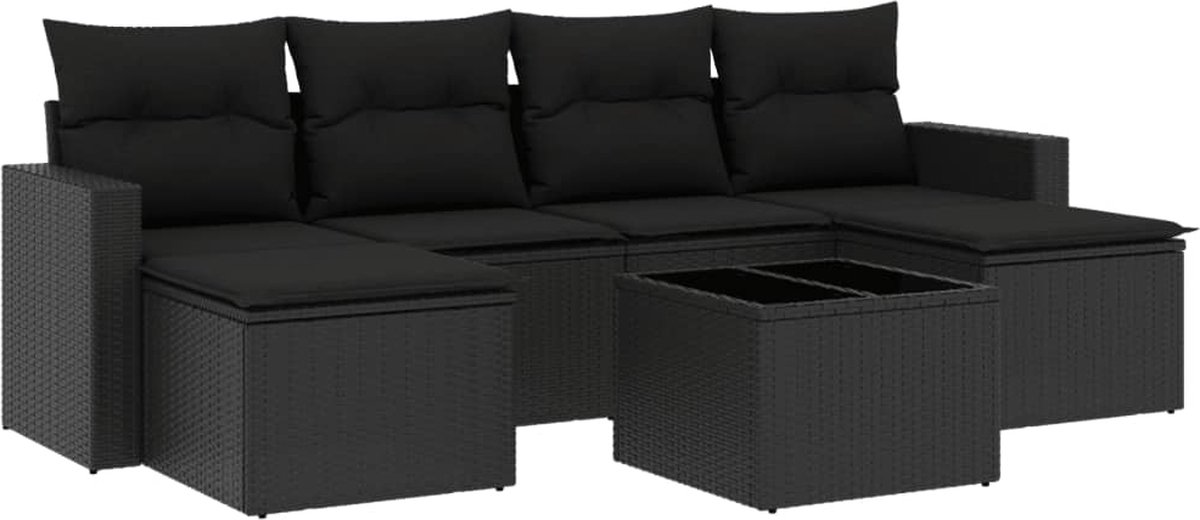 vidaXL 7-delige - Loungeset - met - kussens - poly - rattan - zwart