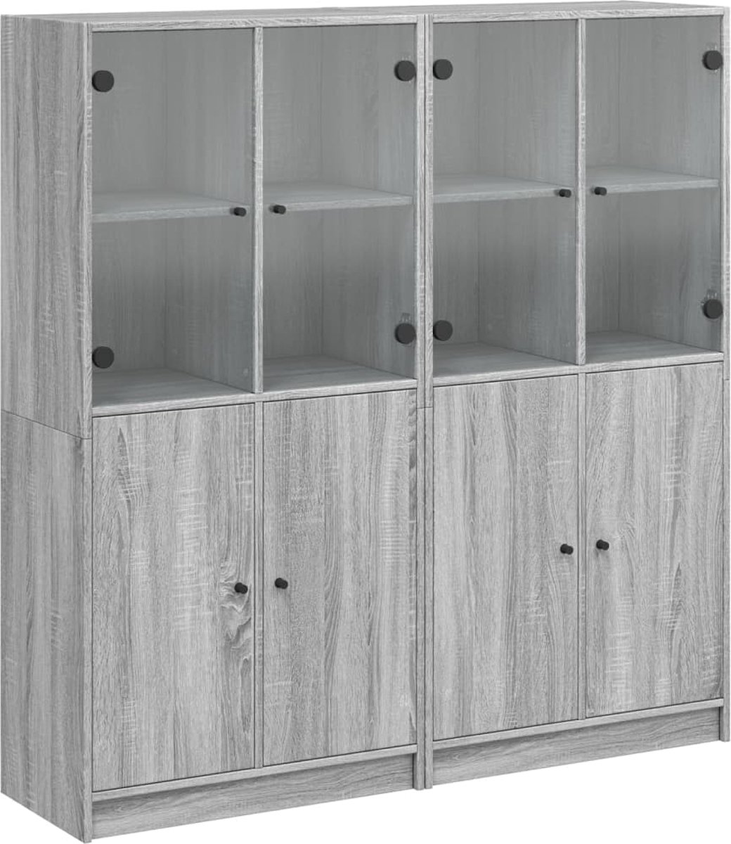 vidaXL Boekenkast - met - deuren - 136x37x142 - cm - hout - grijs - sonoma - eiken grijs sonoma eiken