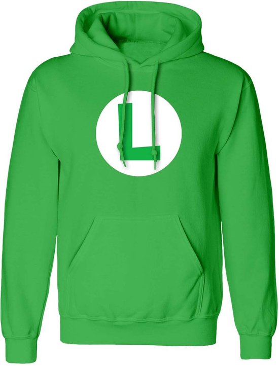 Super Mario Luigi Badge Heren Trui met capuchon - groen - XL