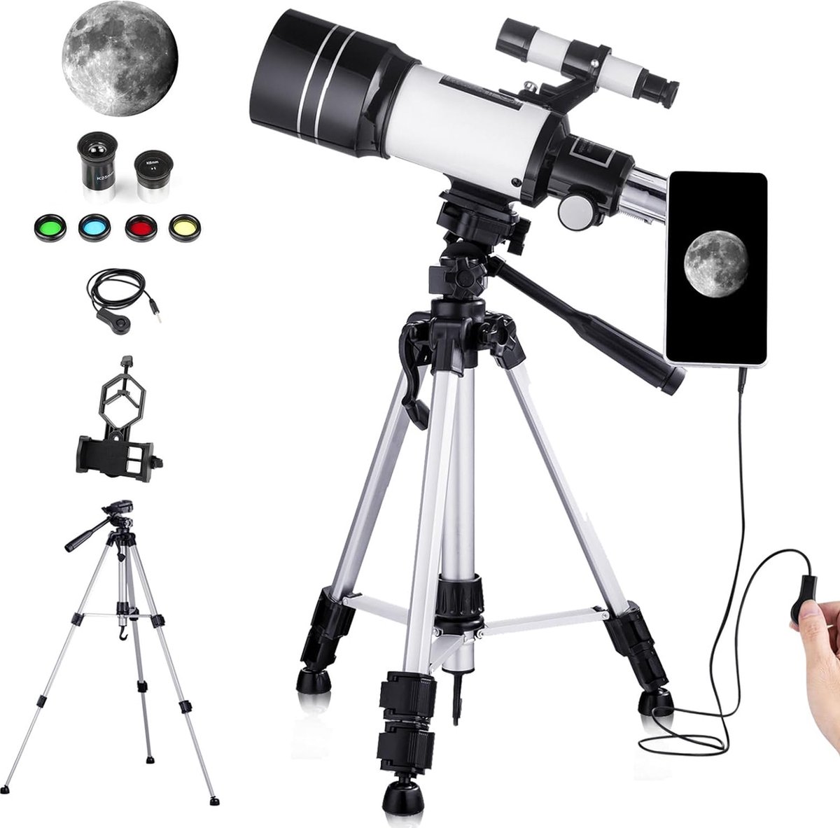 Telescoop Astronomie voor Beginners en Volwassenen - Hoogwaardige Refractor - Krachtige Vergroting - Compact en Draagbaar - Heldere Beelden - Verstelbaar Statief - Sterrenkijken en Maanobservatie