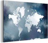 Wanddecoratie Metaal - Aluminium Schilderij Industrieel - Wereldkaart - Aquarel - Blauw - 150x100 cm - Dibond - Foto op aluminium - Industriële muurdecoratie - Voor de woonkamer/slaapkamer