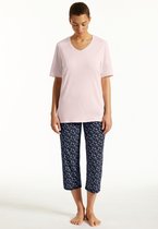 Schiesser Uncover Pyjama 3/4 broek - 506 Blue/Pink - maat 48 (48) - Dames Volwassenen - 100% katoen- 177166-506-48