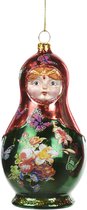 Viv! Christmas Kerstornament - Matroesjka pop - glas - groen rood - 14cm