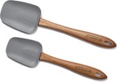Set van 2 siliconen kooklepels 25 cm en 29 cm, siliconen kop, houten steel acaciahout, hittebestendig, voorzichtig voor gecoate pannen
