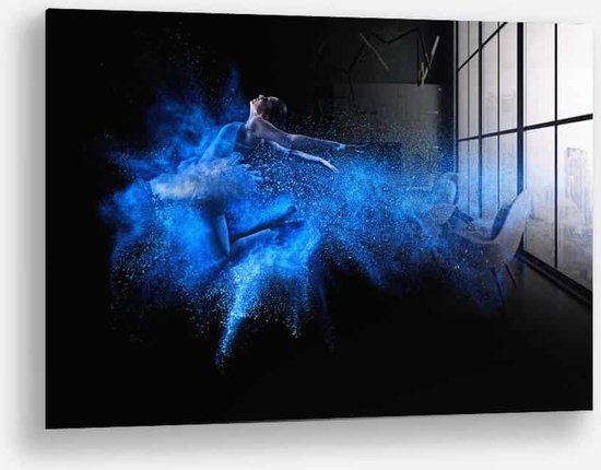 Wallfield™ - La danseuse Blue | Peinture sur verre | Verre trempé | 40 x 60 cm | Système de suspension magnétique