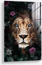 Wallfield™ - Lion caché | Peinture sur verre | Verre trempé | 60 x 90 cm | Système de suspension magnétique