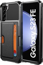 Geschikt voor Samsung Galaxy S23 FE - Pasjes houder Hoesje – Pasjes houder Hoesje - Heavy Duty Case - Magnetisch Portemonnee Hoesje Cover - Zwart