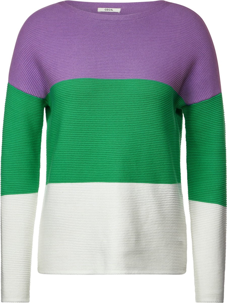CECIL Structured Block Stripe Dames Trui - celery groen - Maat M