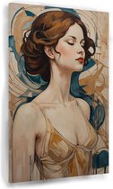 Vrouw jugendstil stijl - Jugendstil schilderijen canvas - Canvas schilderij vrouw - Modern schilderij - Canvas - Woonkamer decoratie - 60 x 90 cm 18mm