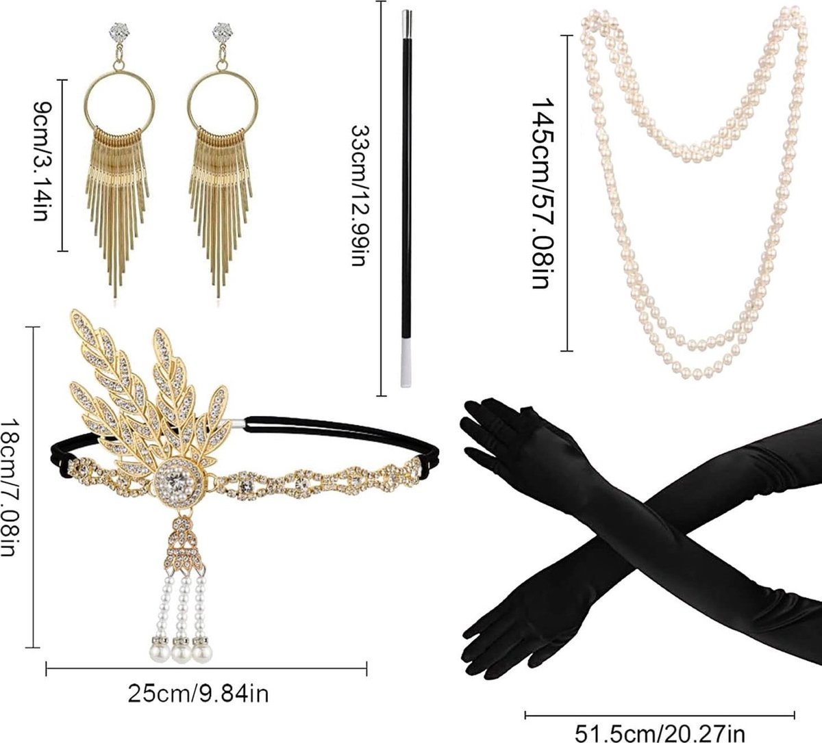 Jaren 20 Accessoires Set Dames: 6-delige Set voor een Glamoureuze Transformatie naar Charleston, Gangster, Maffia & Roaring Twenties Feest — afbeelding 3