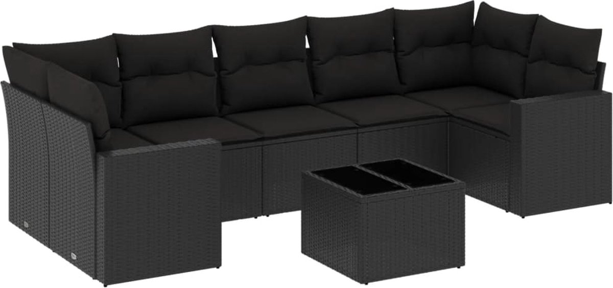 vidaXL 8-delige - Loungeset - met - kussens - poly - rattan - zwart