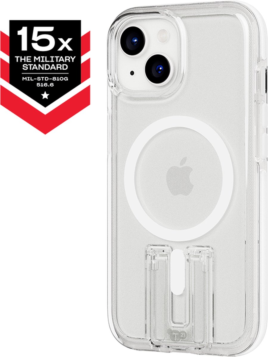 Tech21 Evo Crystal Kick - iPhone 15 hoesje - Schokbestendig telefoonhoesje - Geschikt voor MagSafe - Transparant/Wit - 4,9 meter valbestendig - Flexshock