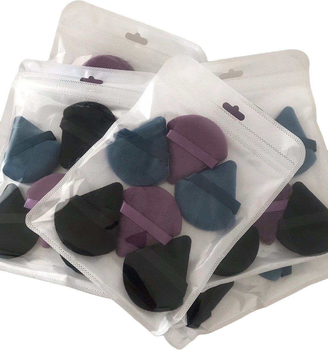 Goedkoopste Powder Puff - Make-up Sponsje - Beauty Blender - Powder puff Driehoek - 6 stuks - Kleuren zwart, donker cyaan en donker paars