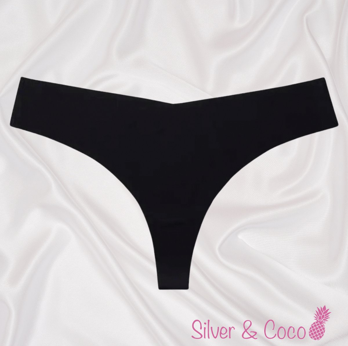 SilverAndCoco® - Naadloze String / Seamless Onderbroek Dames / Zacht Brazilian Slipje / Naadloos Stretch Ondergoed Vrouw / Strings Dames Lingerie Broekje Slip Black - Zwart / Large / L