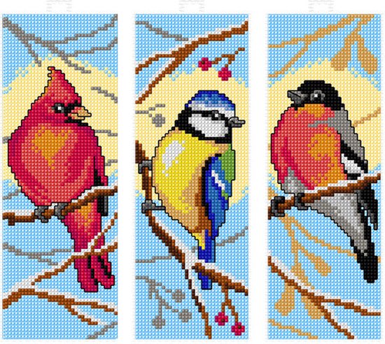 Borduurpakket met 3 boekenleggers VOGELS - ORCHIDEA - om zelf te borduren