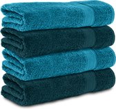 Serviettes Komfortec - Set de 4 - Serviette de bain 70x140 cm - 100% Katoen - Turquoise & Bleu Pétrole