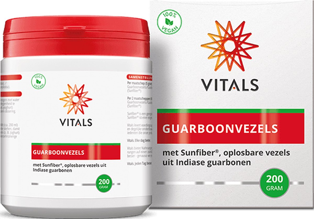Goedkoopste Vitals Guarboonvezels - 200 gram poeder - prebiotica. Met Sunfiber®, oplosbare vezels uit Indiase guarbonen ter aanvulling op de dagelijkse vezelinname.