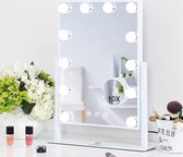 Miroir de maquillage Hollywood Mirror avec éclairage 12 lampes LED à intensité variable Miroir de maquillage rotatif à 360° avec 3 couleurs de lumière grossissement 10x commande tactile blanc 30x41 cm